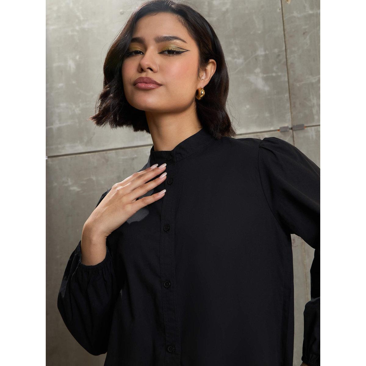 Sassafras Black Poplin Frill Hem Mini Dress-women-clothing-dresses-image-4