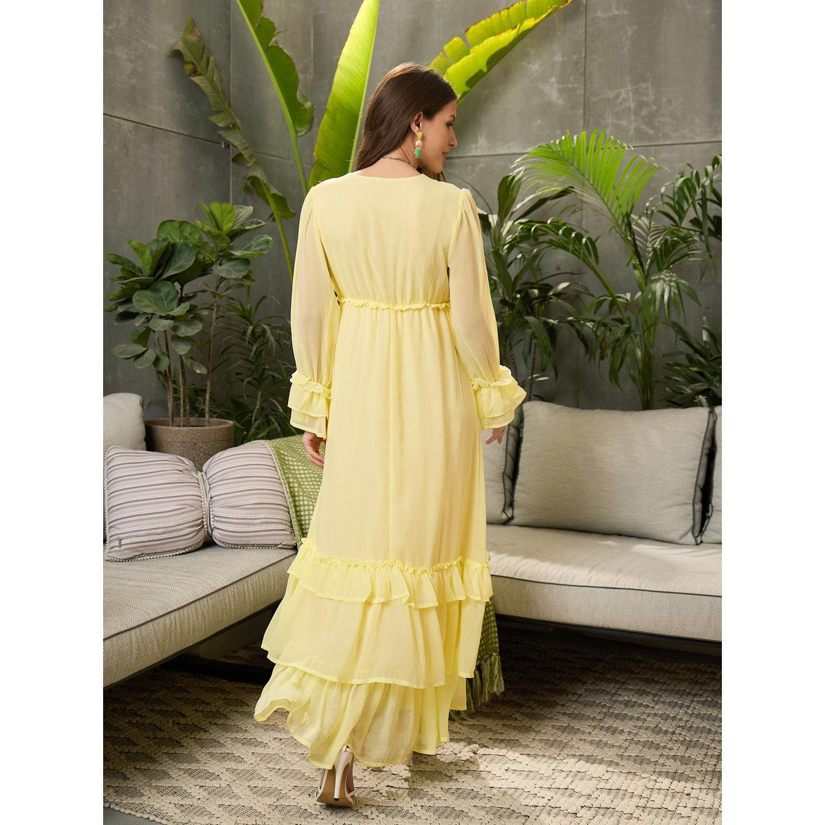 Sassafras Yellow V Neck Ruffled Maxi Dress-women-clothing-dresses-image-5