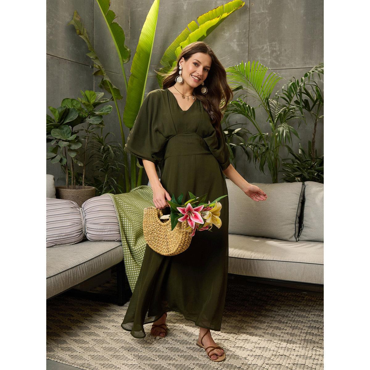 Sassafras Olive Solid Kimono Sleeve Maxi Dress-women-clothing-dresses-image-6