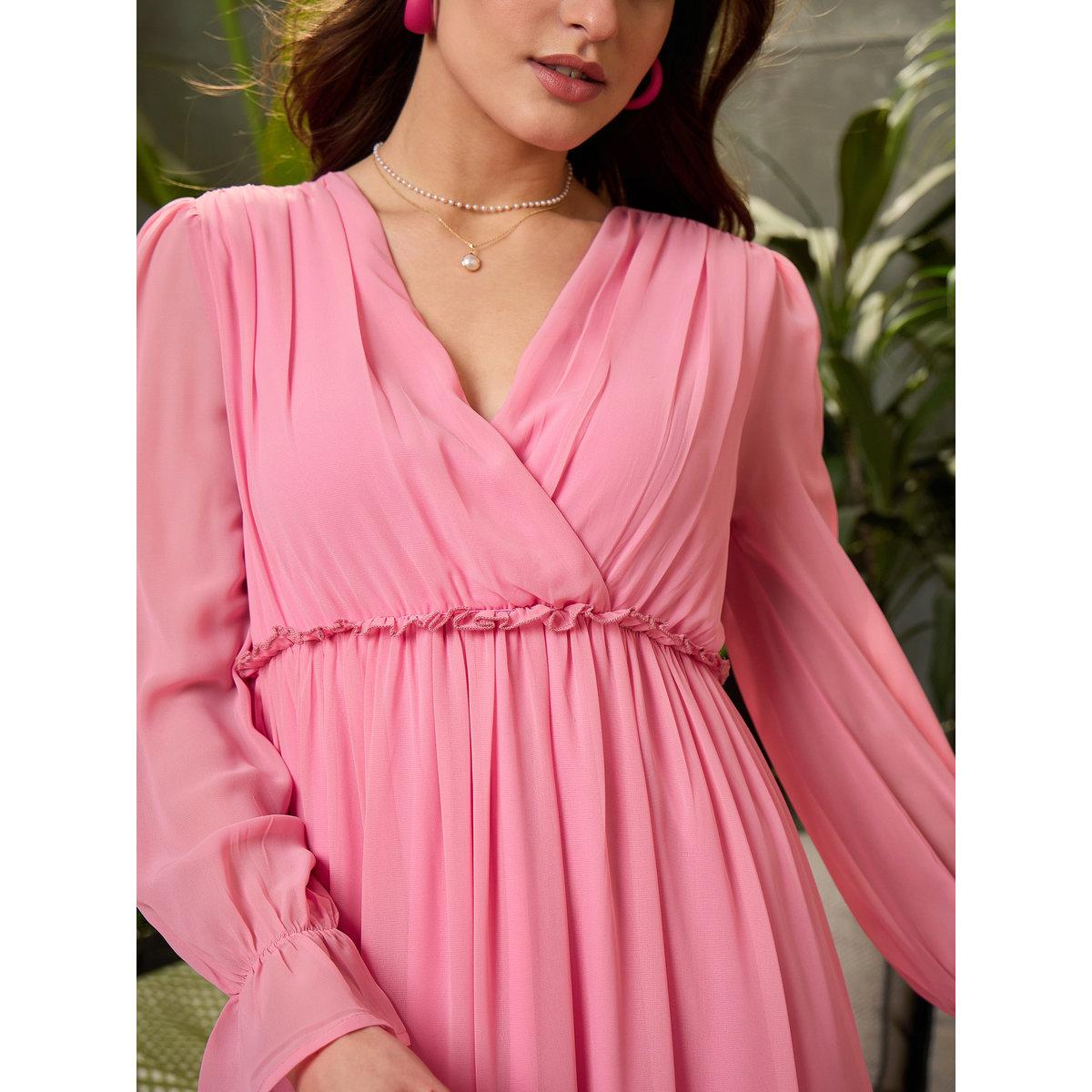 فستان طويل بتفاصيل كسرات وكشكش-women-clothing-dresses-image-4