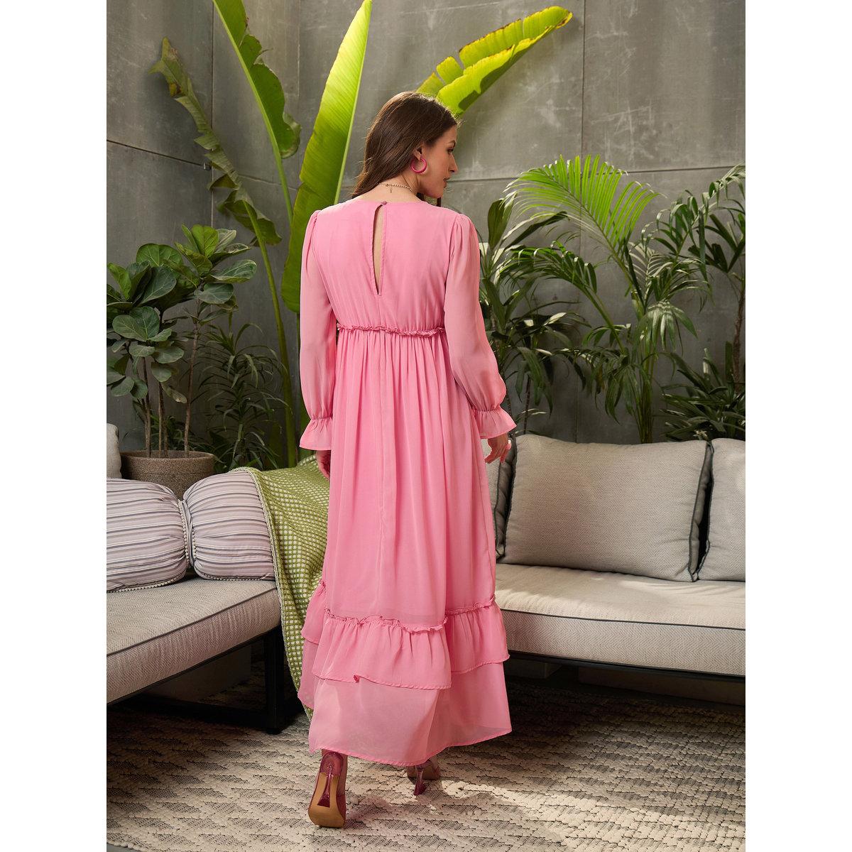 Sassafras Pink Layered Frill Hem Maxi Dress-women-clothing-dresses-image-5