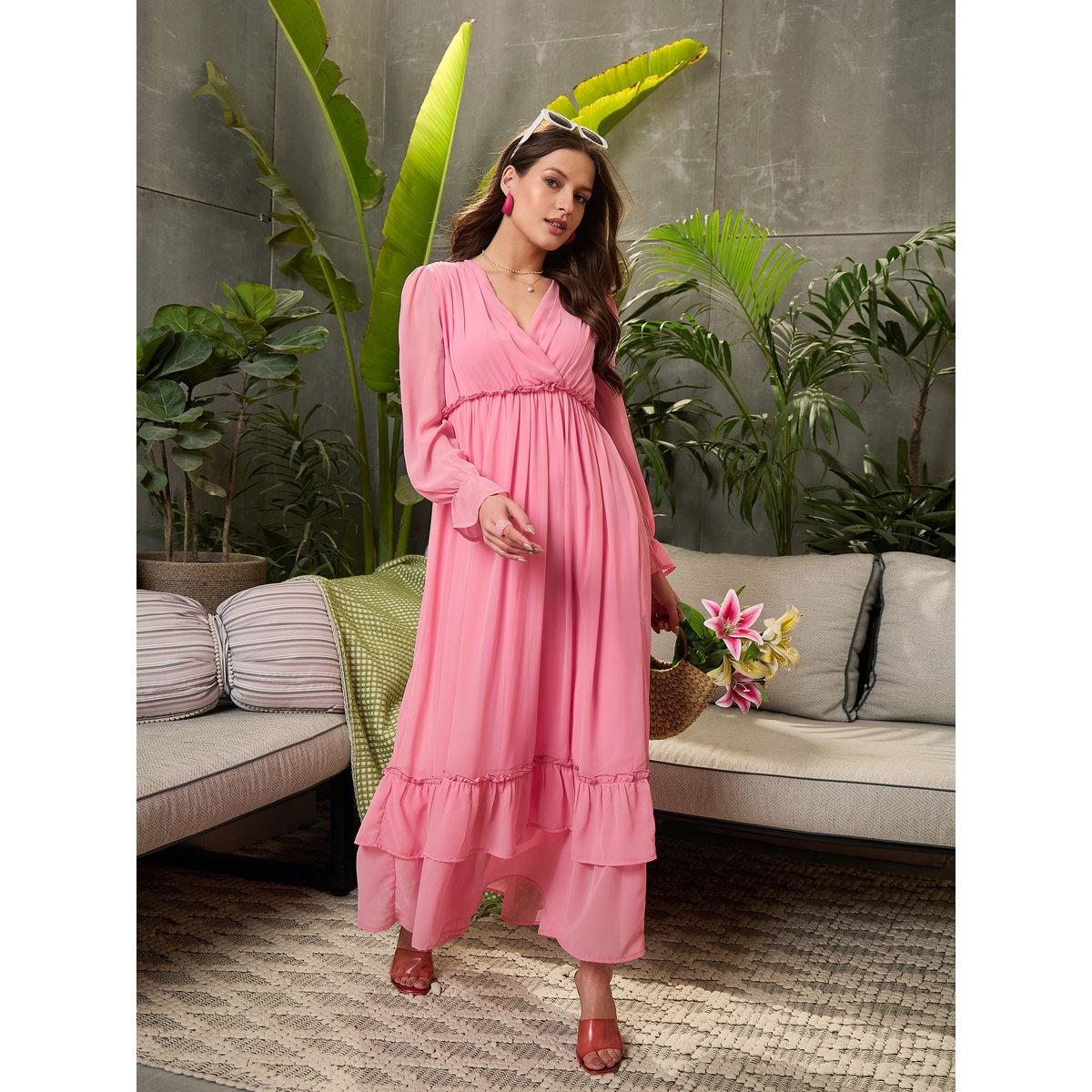 فستان طويل بتفاصيل كسرات وكشكش-women-clothing-dresses-image-6
