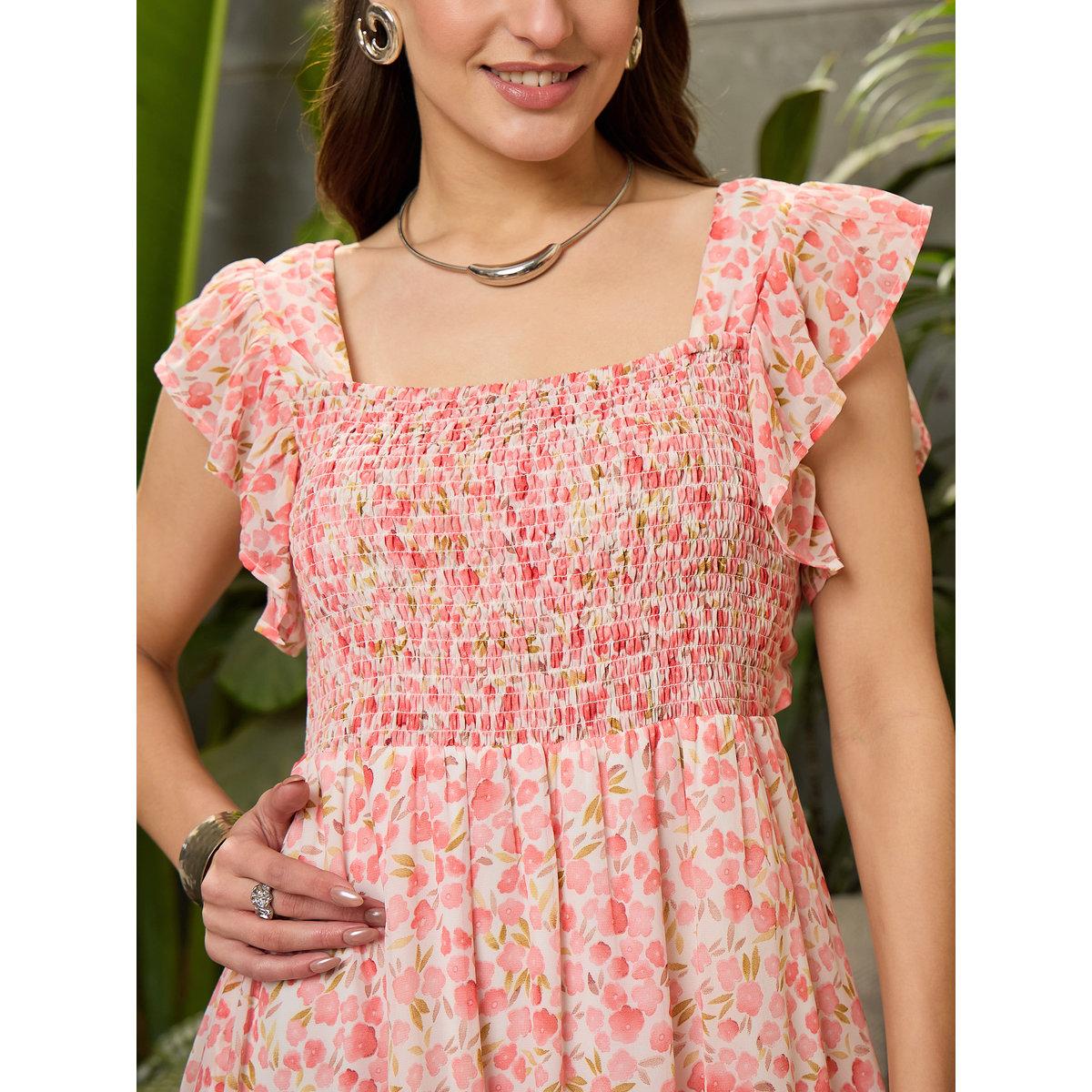 Sassafras Peach Ditsy Print Square Neck Maxi Dress-women-clothing-dresses-image-4