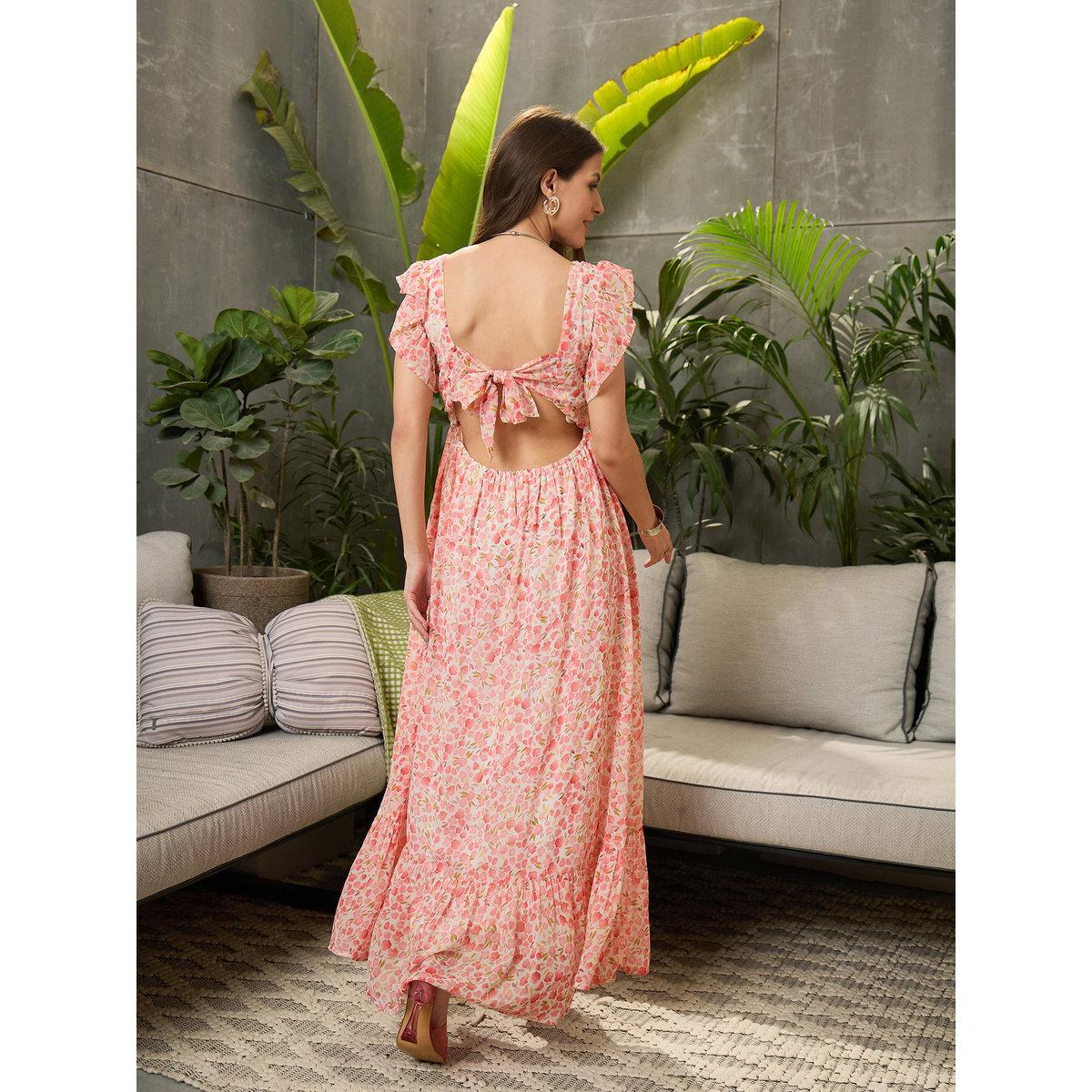 Sassafras Peach Ditsy Print Square Neck Maxi Dress-women-clothing-dresses-image-5