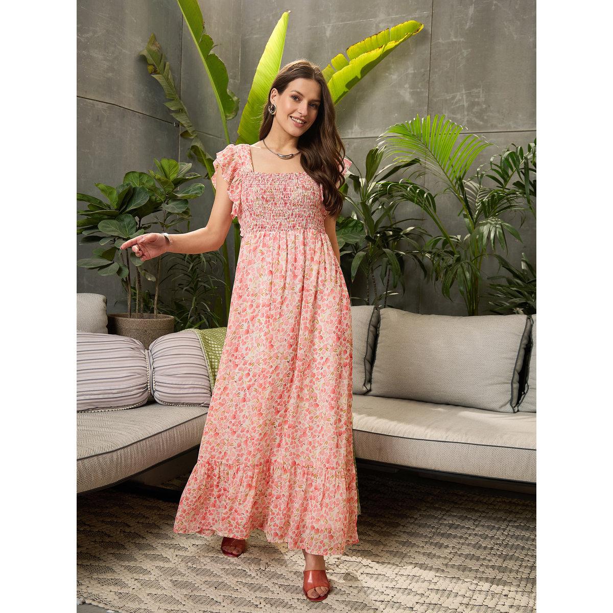 Sassafras Peach Ditsy Print Square Neck Maxi Dress-women-clothing-dresses-image-6