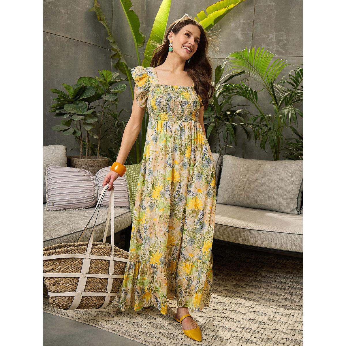 Sassafras Green Floral Square Neck Maxi Dress-women-clothing-dresses-image-1