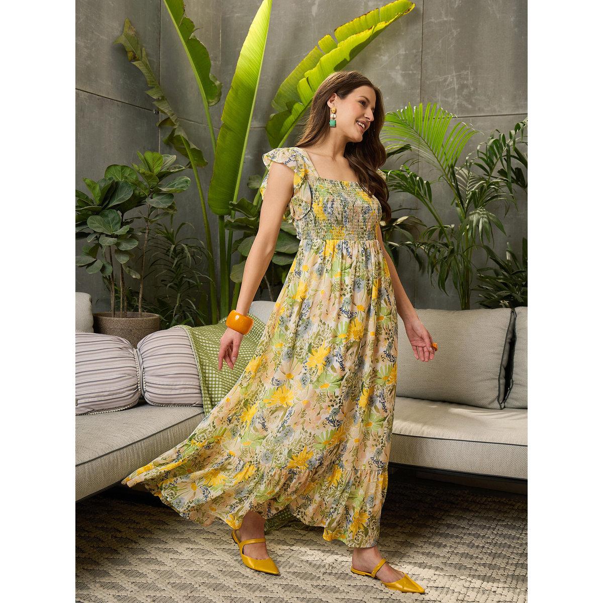 Sassafras Green Floral Square Neck Maxi Dress-women-clothing-dresses-image-3