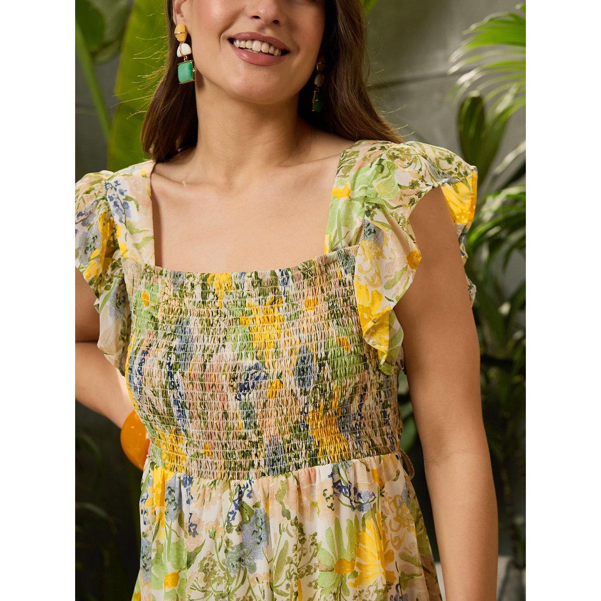 فستان طويل بطبعة زهور وياقة مربعة-women-clothing-dresses-image-4
