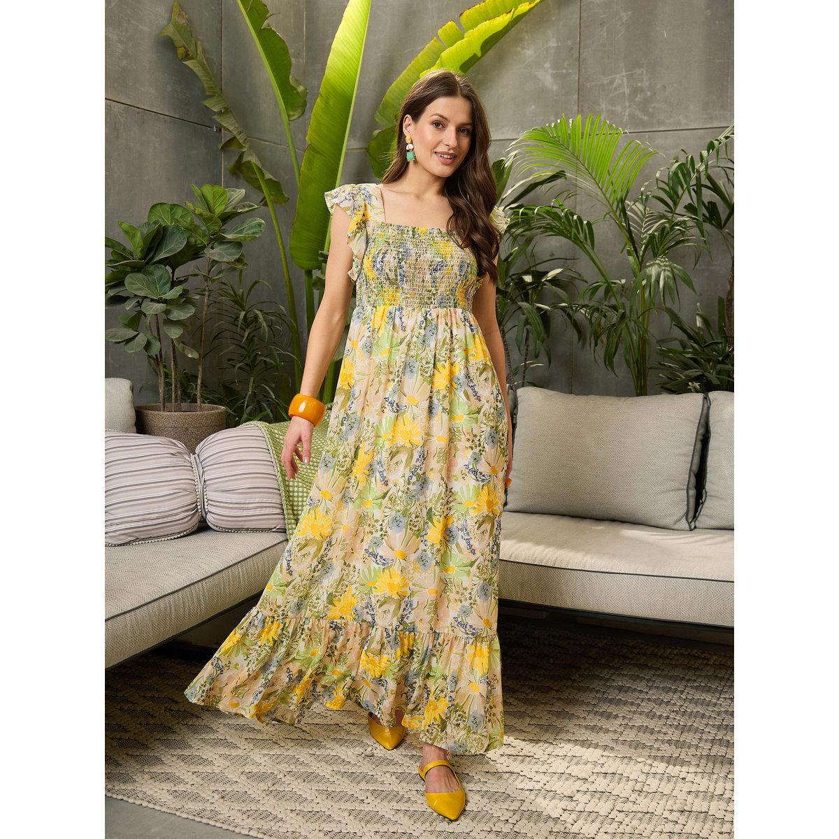 فستان طويل بطبعة زهور وياقة مربعة-women-clothing-dresses-image-6