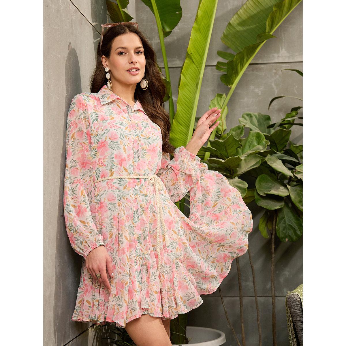فستان قصير بطبعة زهور-women-clothing-dresses-image-1