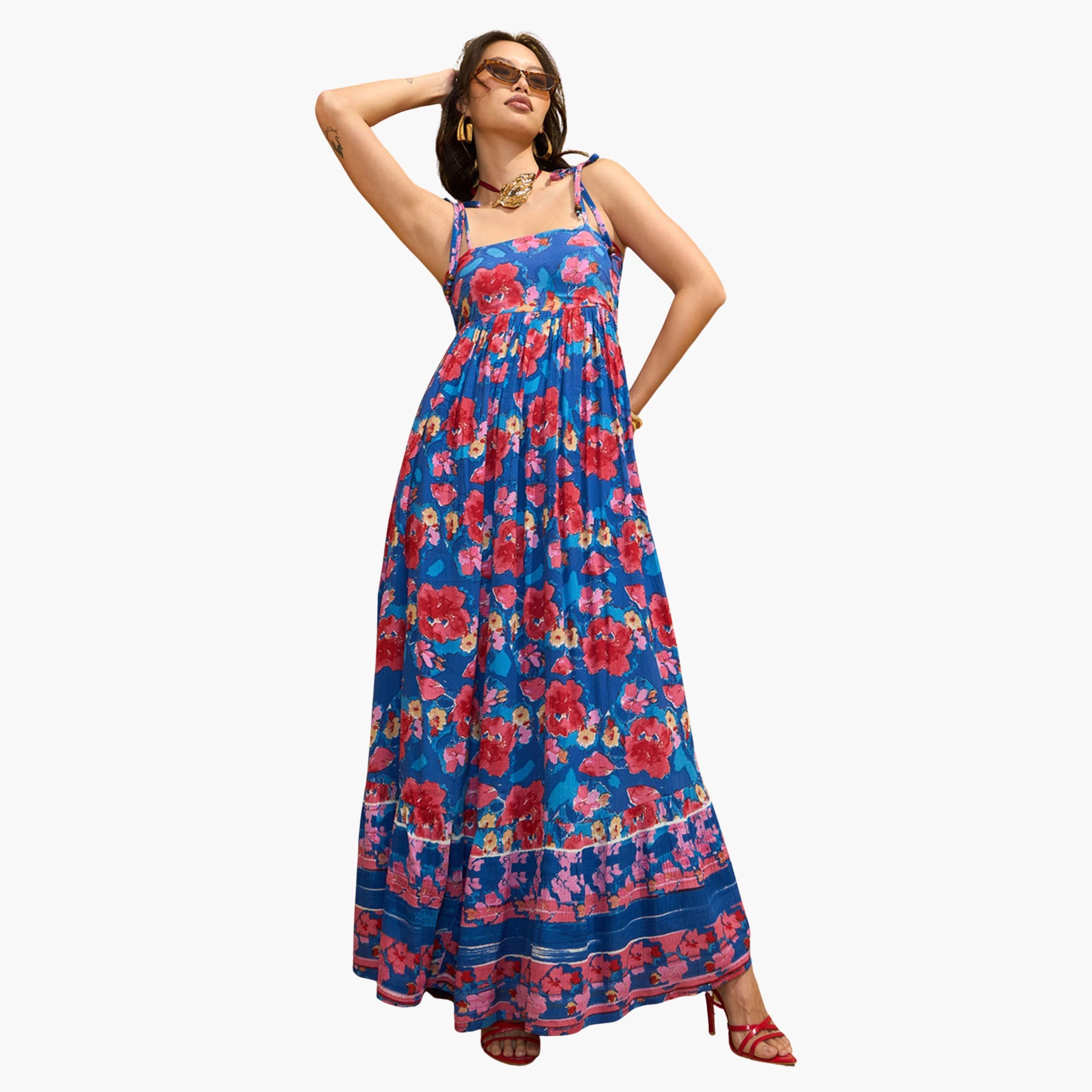 Sassafras Floral Print Strappy Tie-up Maxi Dress-women-clothing-dresses-image-1