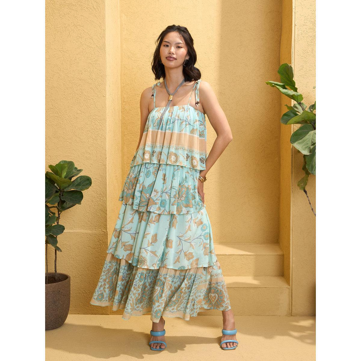 Sassafras Blue Frill Strappy Tie-Up Tiered Maxi Dress-women-clothing-dresses-image-4