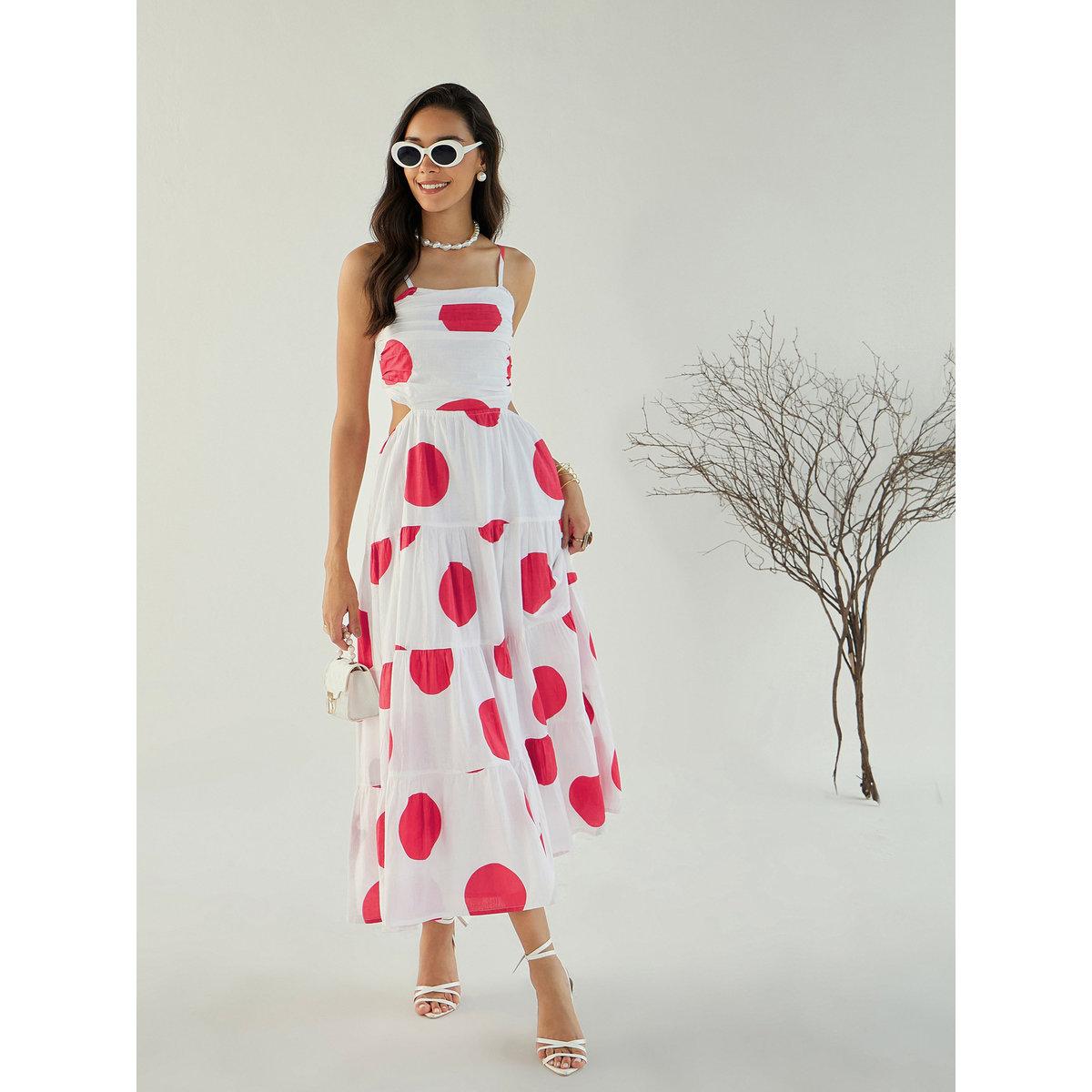 Sassafras White Back Cut-Out Polka Dot Midi Dress-women-clothing-dresses-image-1