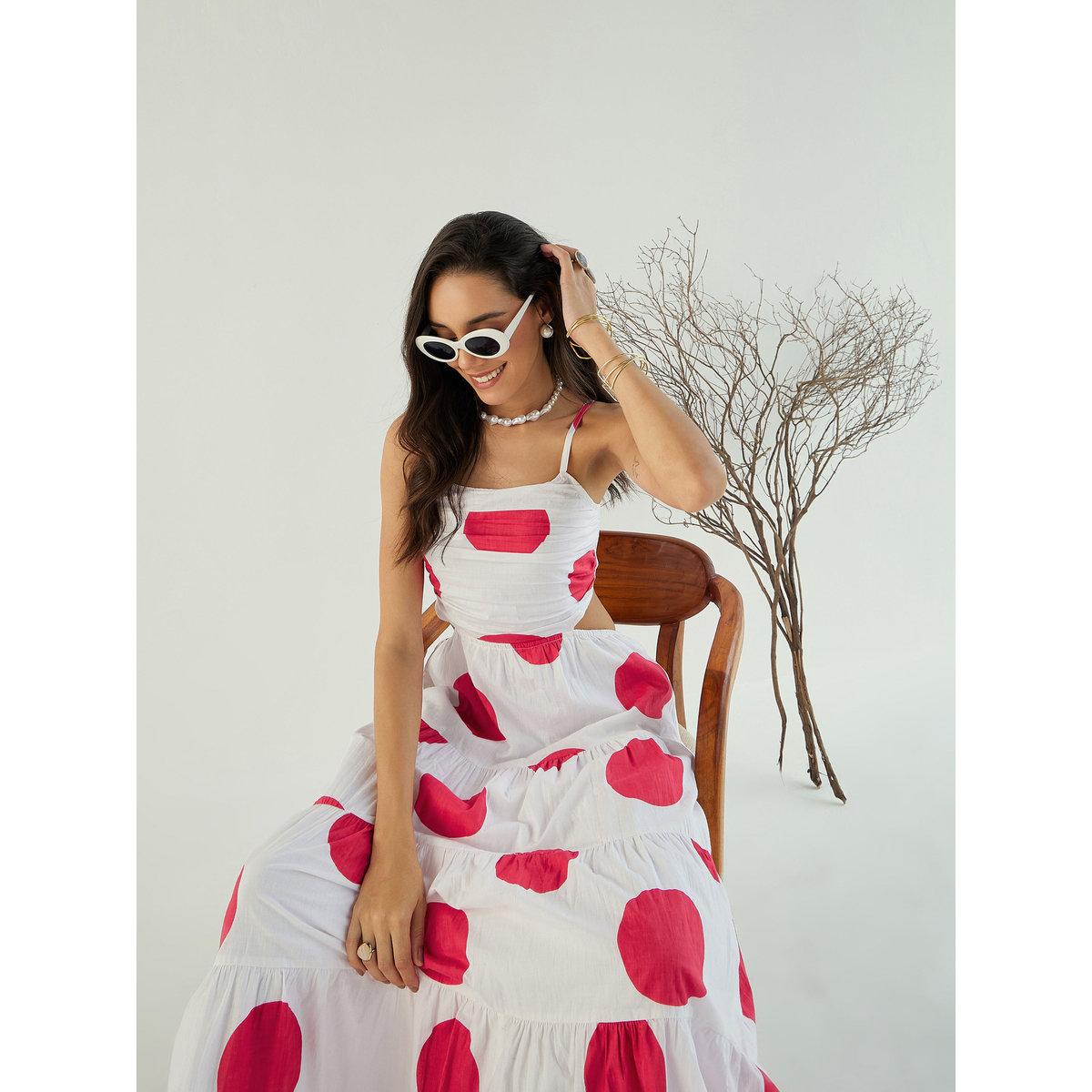 Sassafras White Back Cut-Out Polka Dot Midi Dress-women-clothing-dresses-image-2