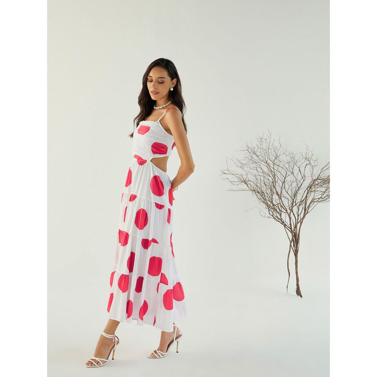 Sassafras White Back Cut-Out Polka Dot Midi Dress-women-clothing-dresses-image-7