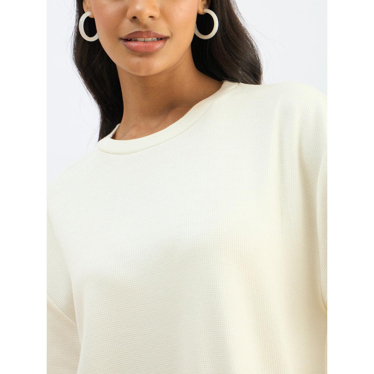 Sassafras Off White Waffle Knit Oversized T-Shirt Midi Dress-women-clothing-dresses-image-4