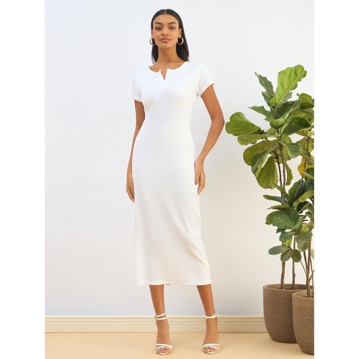Sassafras White Ribbed Bodycon Midi Dress-women-clothing-dresses-image-1