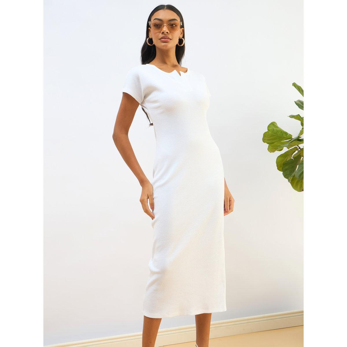 Sassafras White Ribbed Bodycon Midi Dress-women-clothing-dresses-image-2
