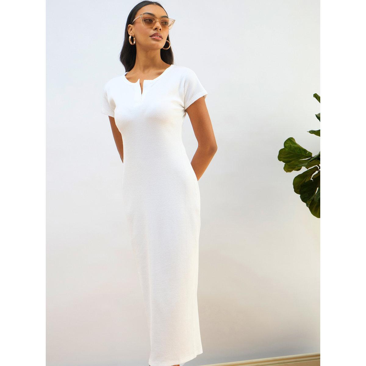 Sassafras White Ribbed Bodycon Midi Dress-women-clothing-dresses-image-8