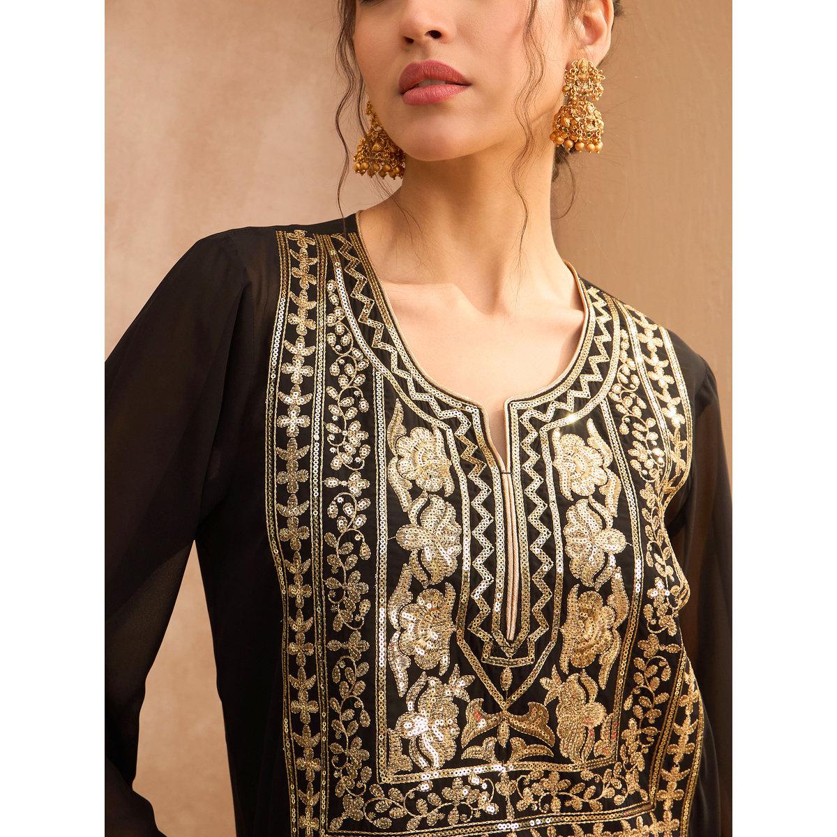 عباية بتفاصيل ترتر مع فستان بحمالات-women-clothing-ethnicwear-dresses-image-5