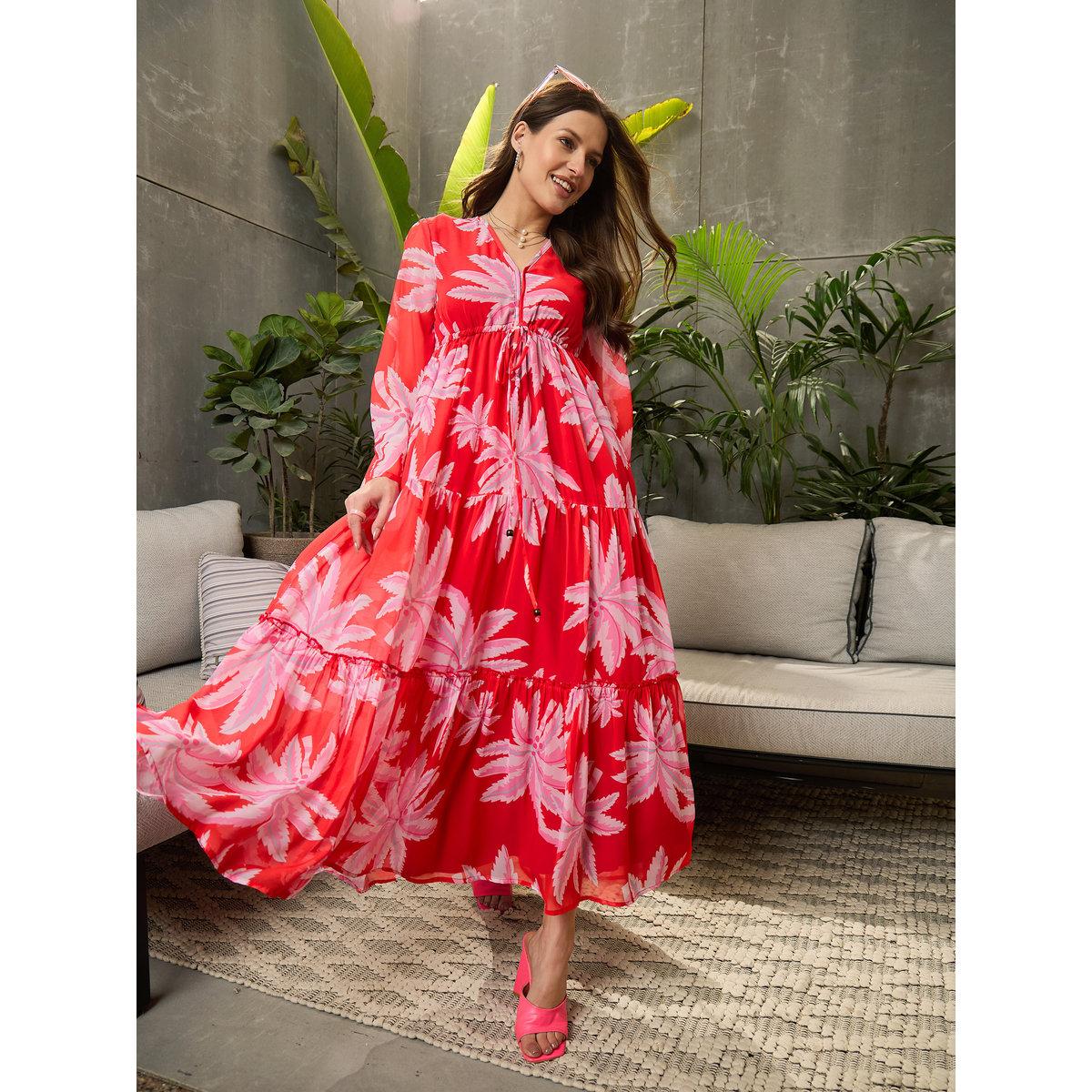 Sassafras Red Palm Print Tiered Maxi Dress-women-clothing-dresses-image-1