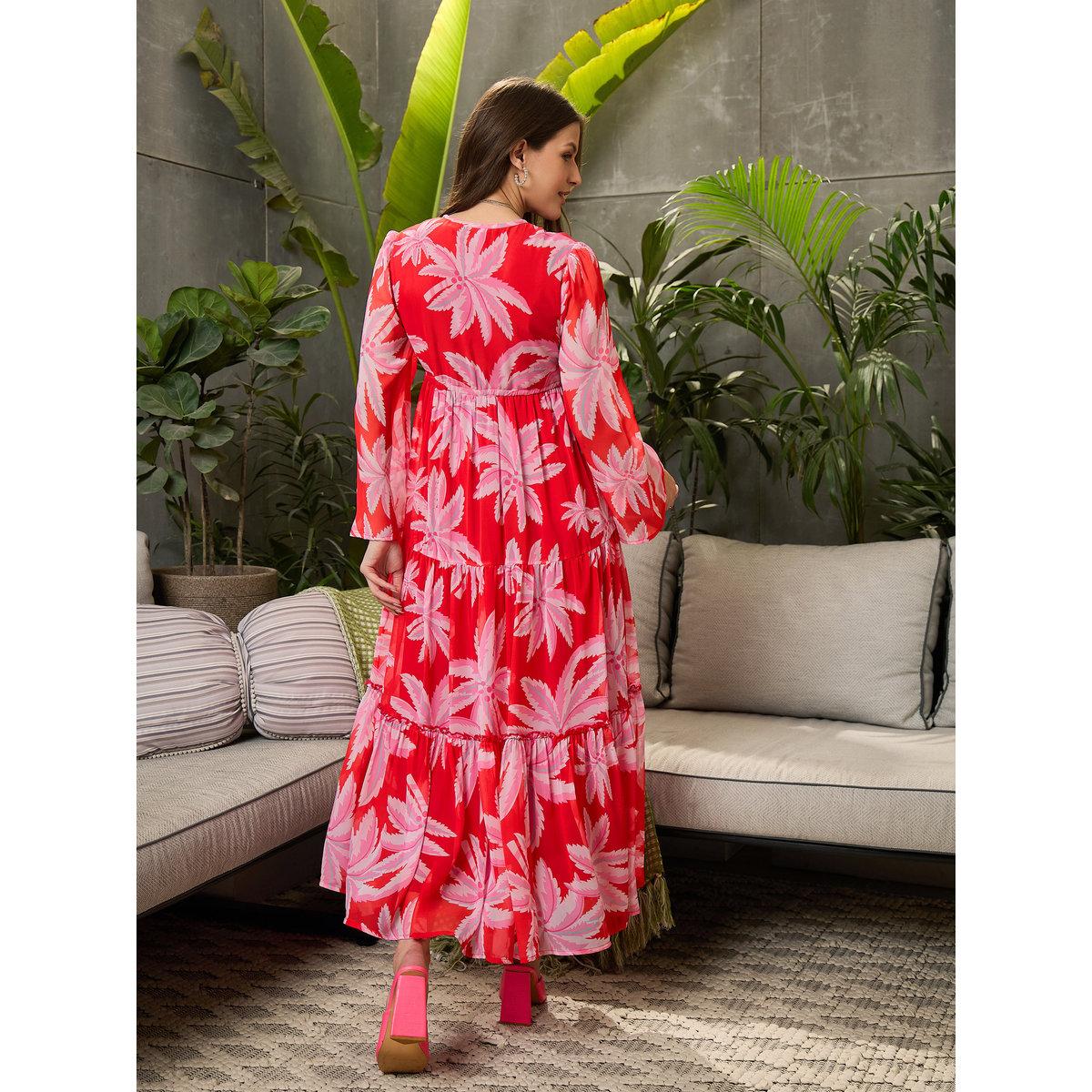 فستان طويل بطبعة نخلة مع تفاصيل كسرات-women-clothing-dresses-image-5