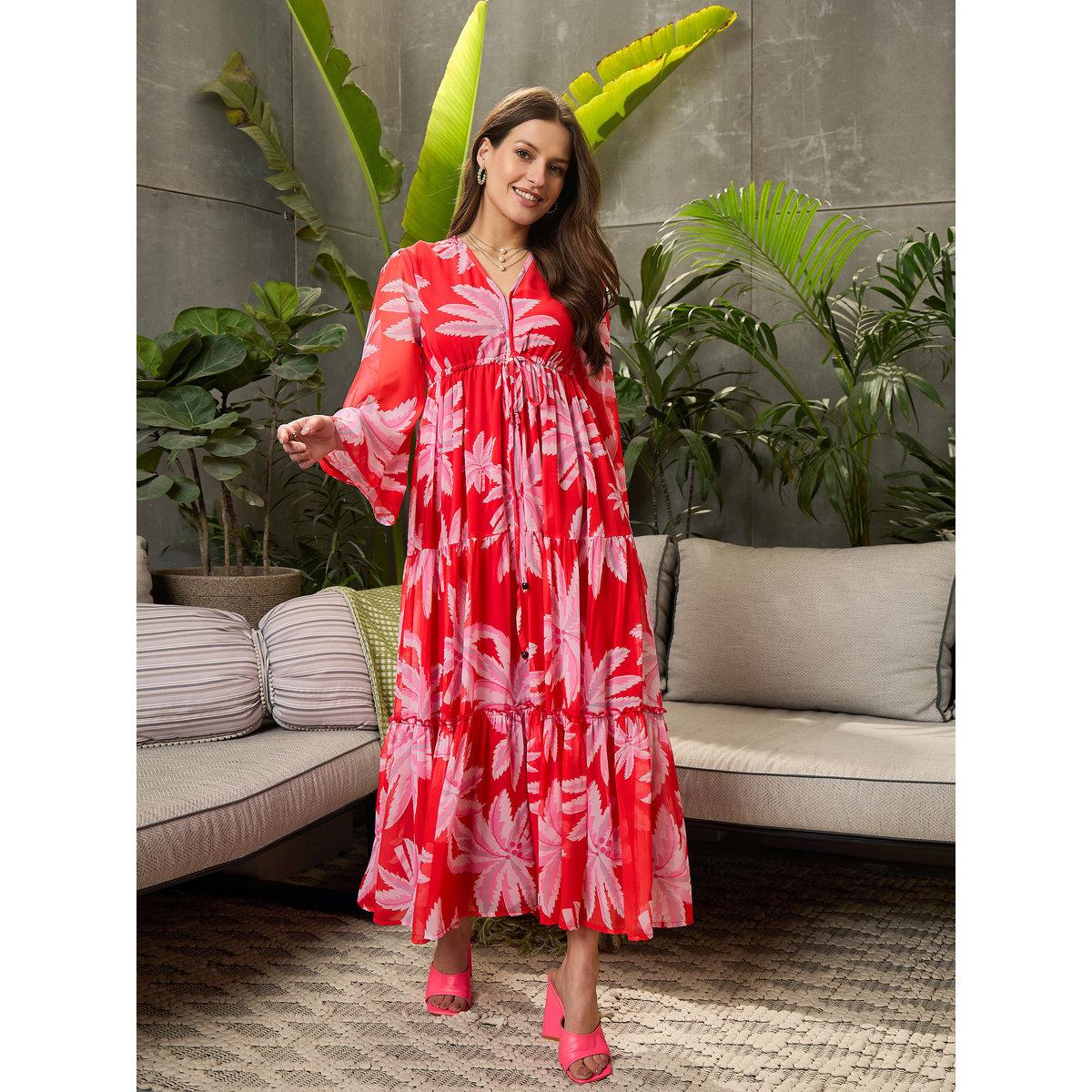 Sassafras Red Palm Print Tiered Maxi Dress-women-clothing-dresses-image-6