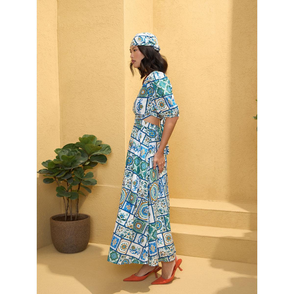 Sassafras Blue All Over Tile Print Back Cut Out Maxi Dress-women-clothing-dresses-image-3