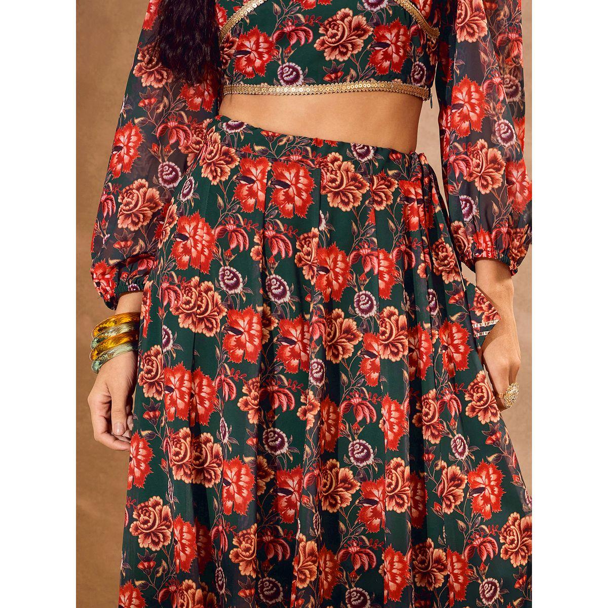 Sassafras Floral Print Collared Crop Top with Anarkali Skirt Co-Ords-women-clothing-ethnicwear-salwarsuits-image-9