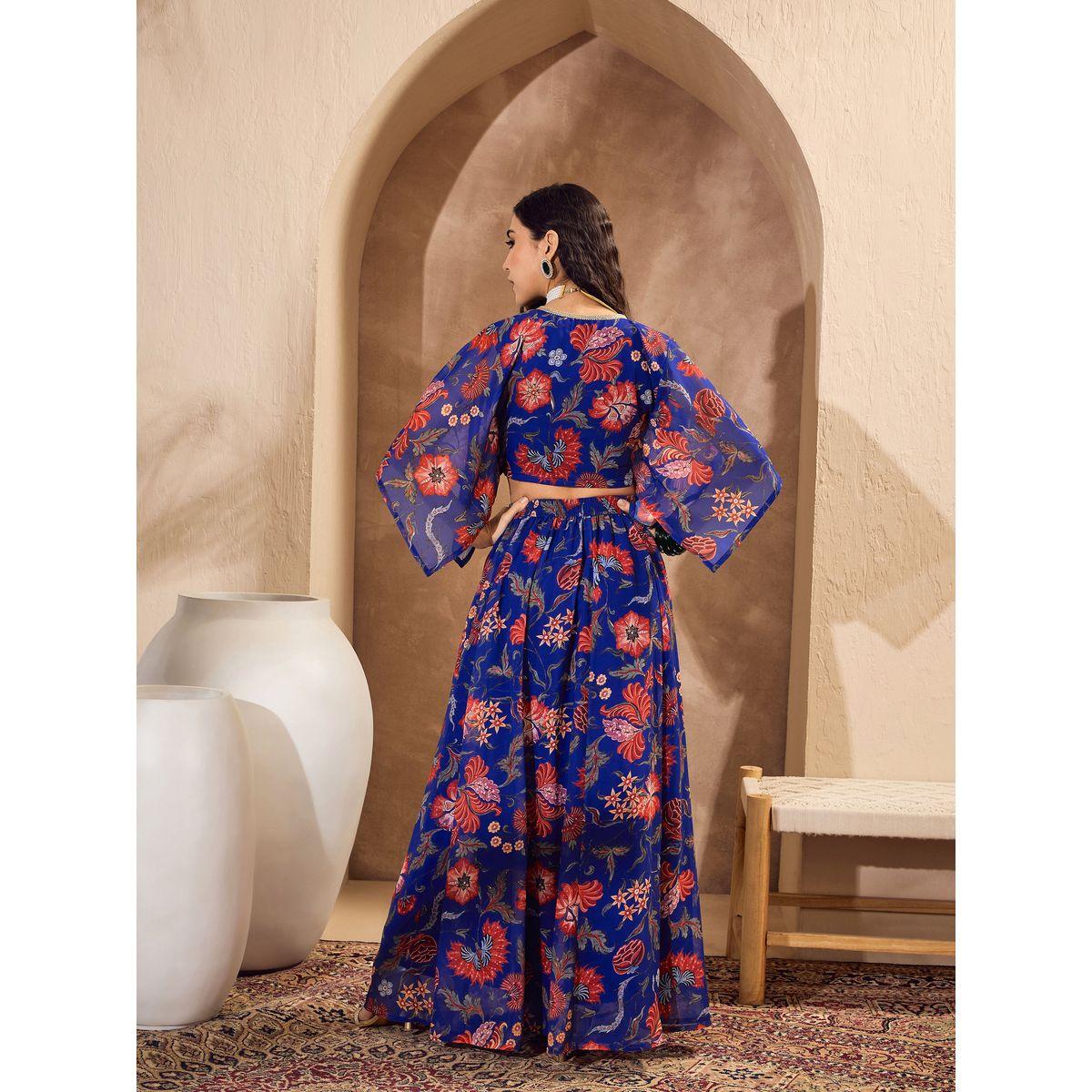 طقم منسق من تنورة وبلوزة قصيرة بطبعة زهور-women-clothing-ethnicwear-salwarsuits-image-6