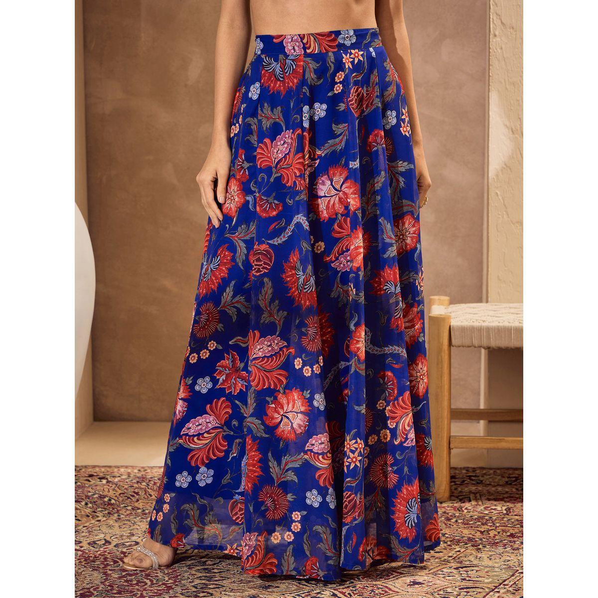 طقم منسق من تنورة وبلوزة قصيرة بطبعة زهور-women-clothing-ethnicwear-salwarsuits-image-7