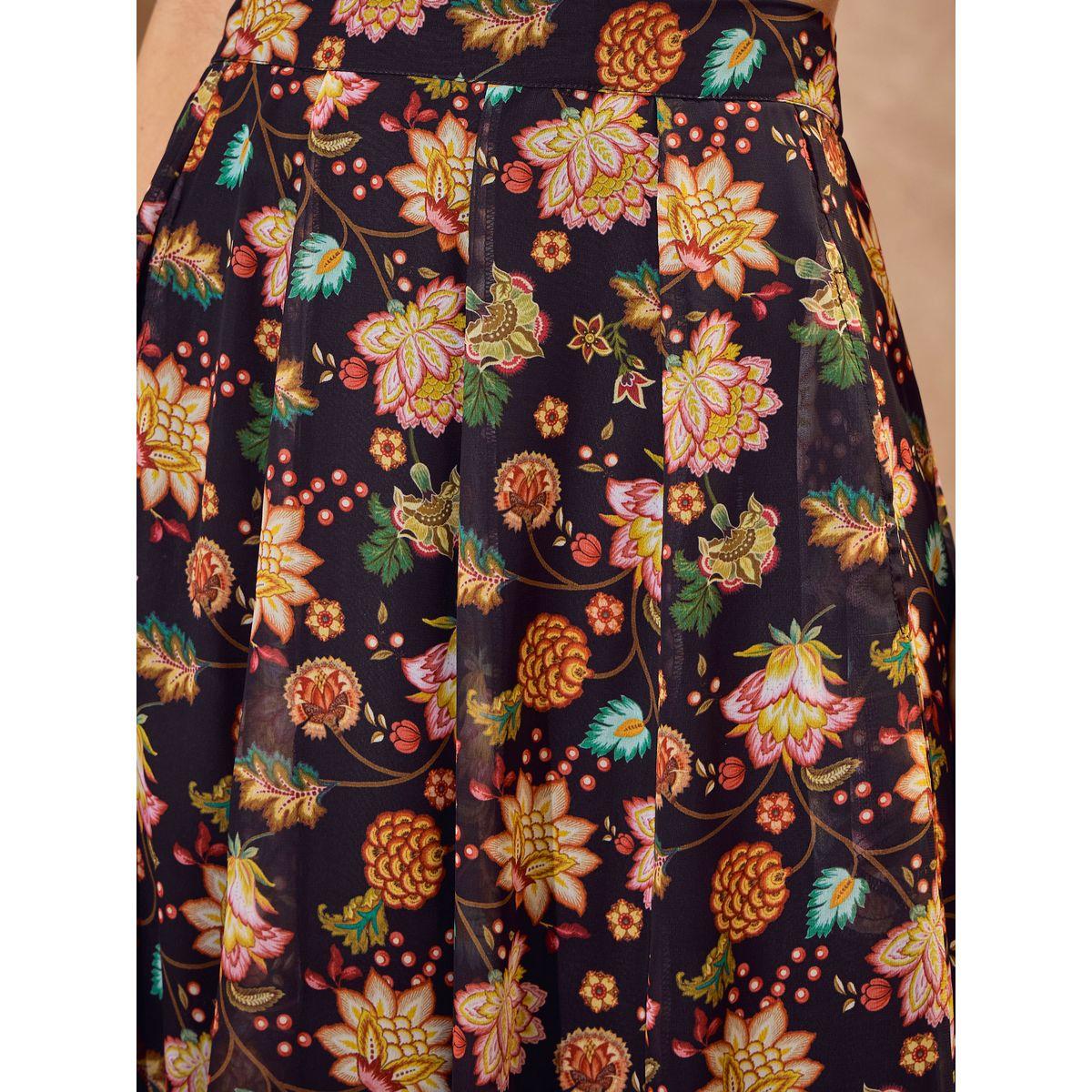 Sassafras Black Floral Crop Top with Anarkali Skirt and Shrug Co-Ords-women-clothing-ethnicwear-salwarsuits-image-10