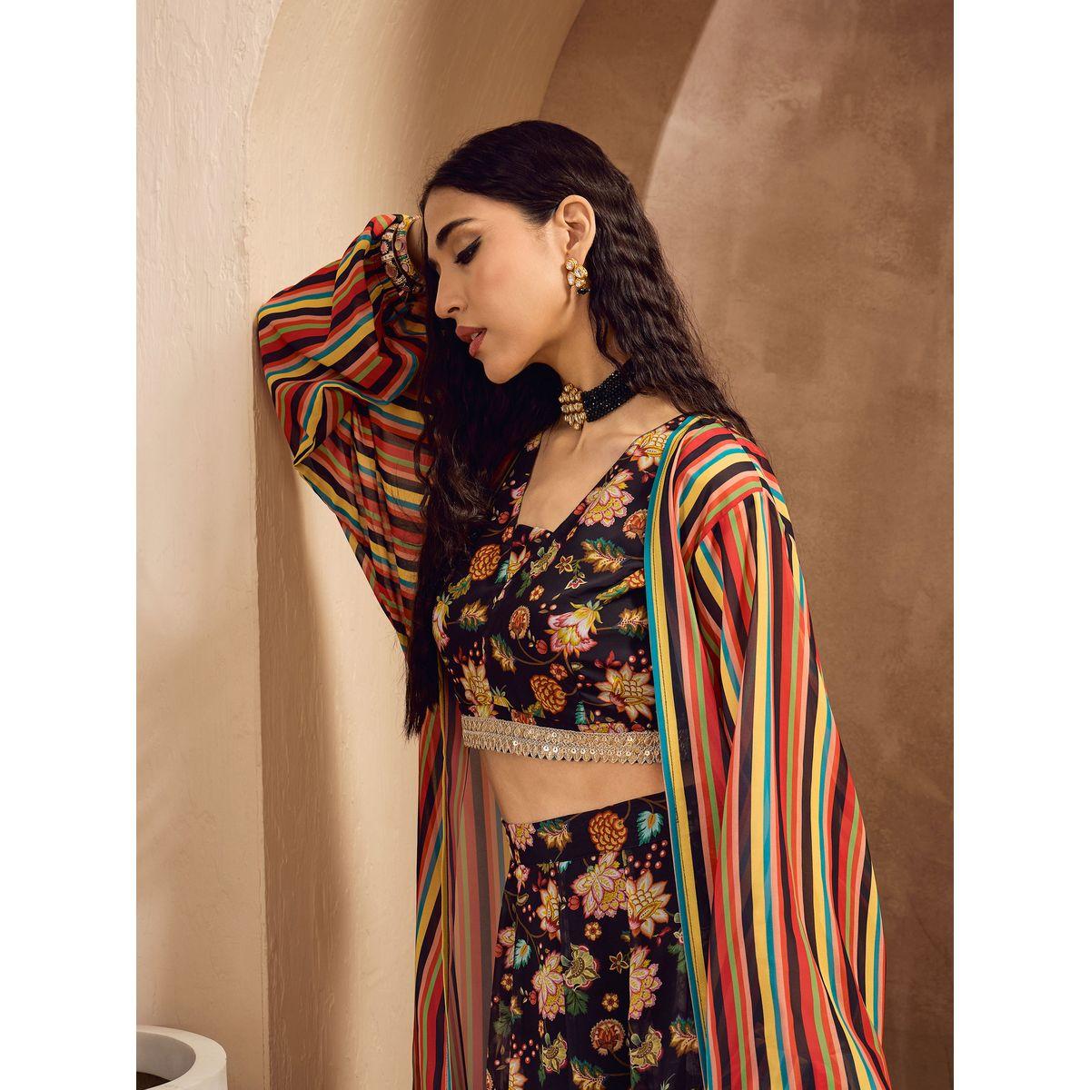 طقم منسق من تنورة وبلوزة قصيرة مع جاكيت-women-clothing-ethnicwear-salwarsuits-image-6