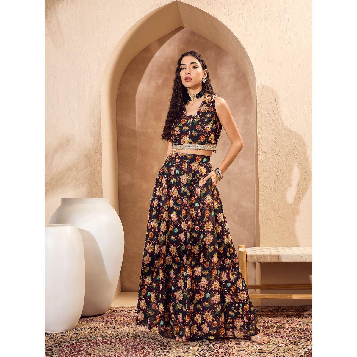 طقم منسق من تنورة وبلوزة قصيرة مع جاكيت-women-clothing-ethnicwear-salwarsuits-image-7