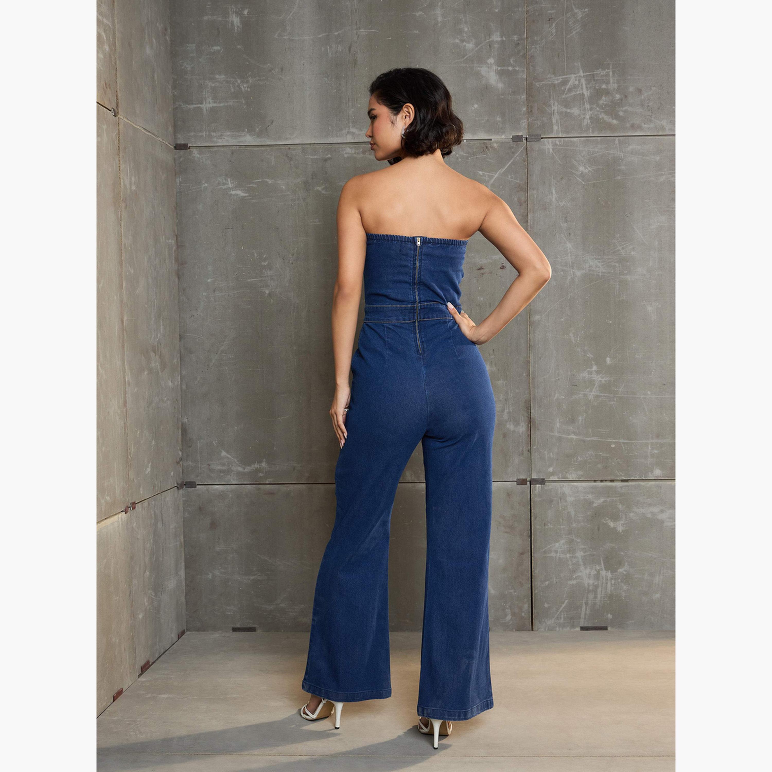 ساسافراس - جمبسوت جينز أزرق داكن برقبة دائرية للنساء-women-clothing-jumpsuits-image-5