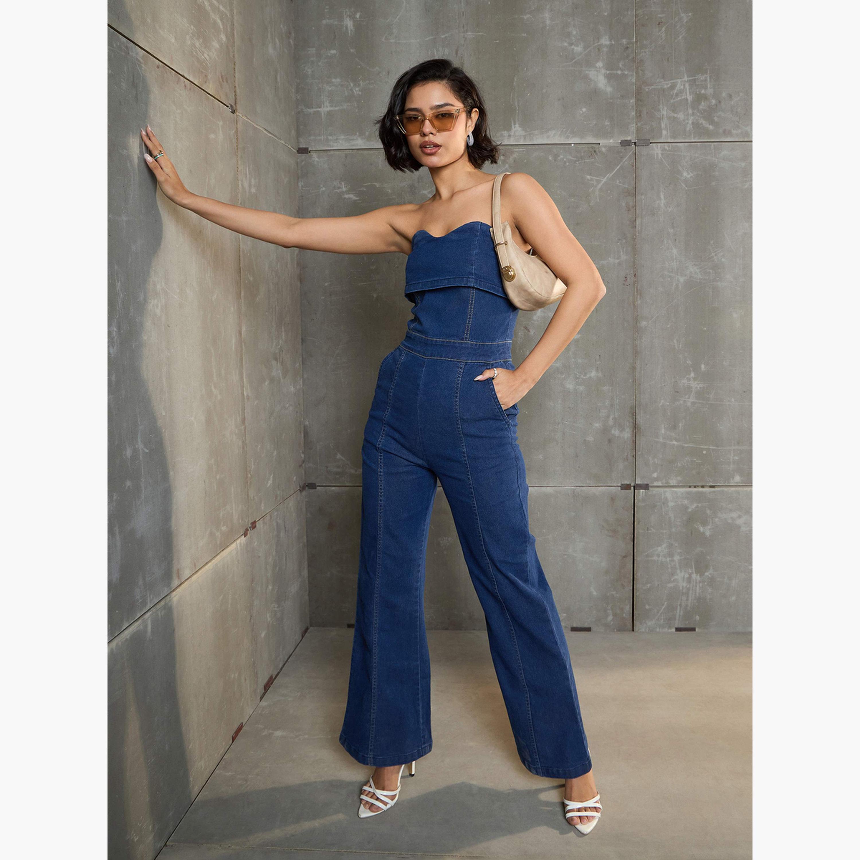 ساسافراس - جمبسوت جينز أزرق داكن برقبة دائرية للنساء-women-clothing-jumpsuits-image-6