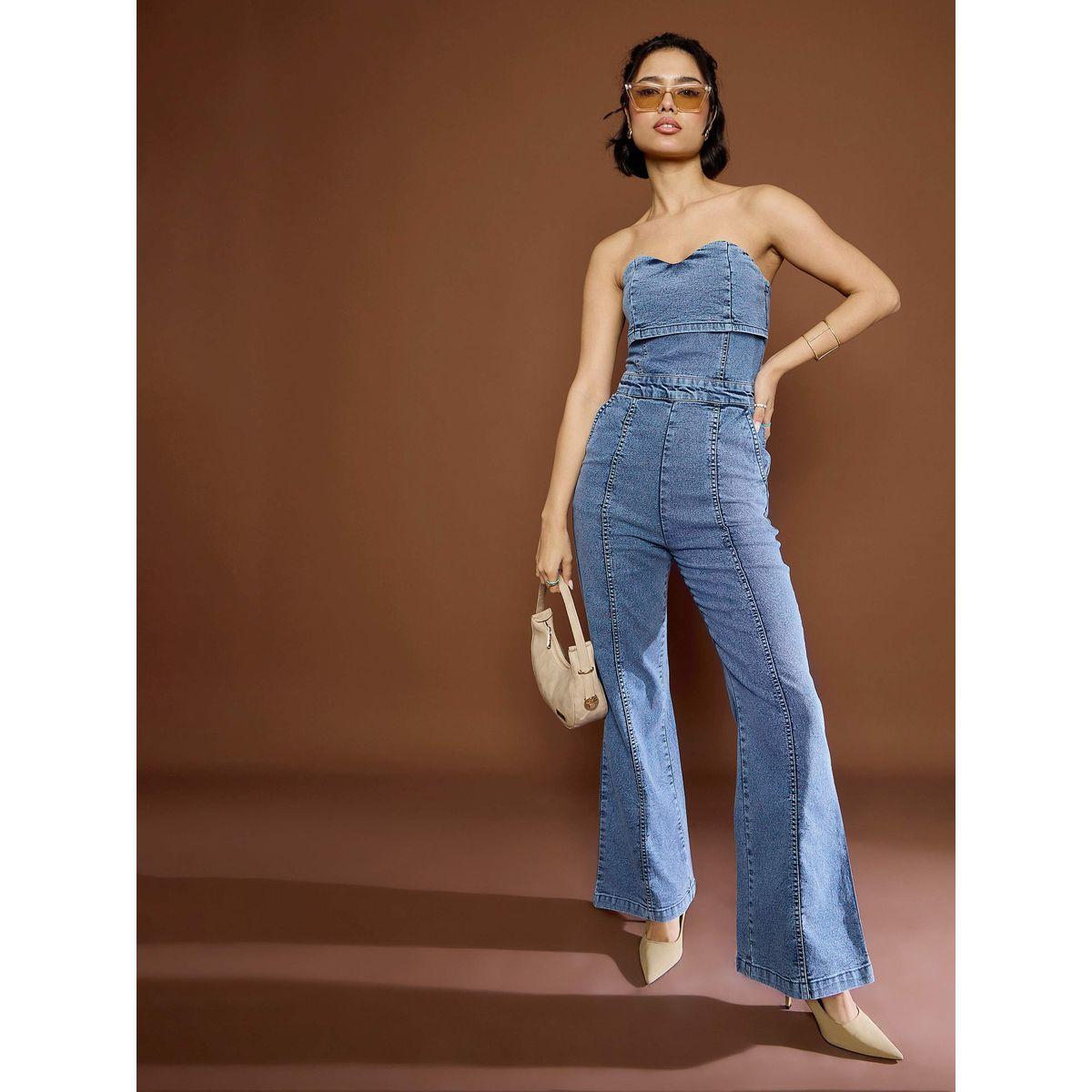 Sassafras Blue Bardot Neck Denim Flared Jumpsuit-women-clothing-jumpsuits-image-6