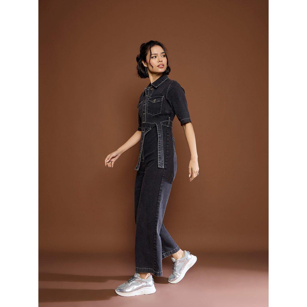 Sassafras Black Washed Denim Jumpsuit with Tie Belt-women-clothing-jumpsuits-image-3