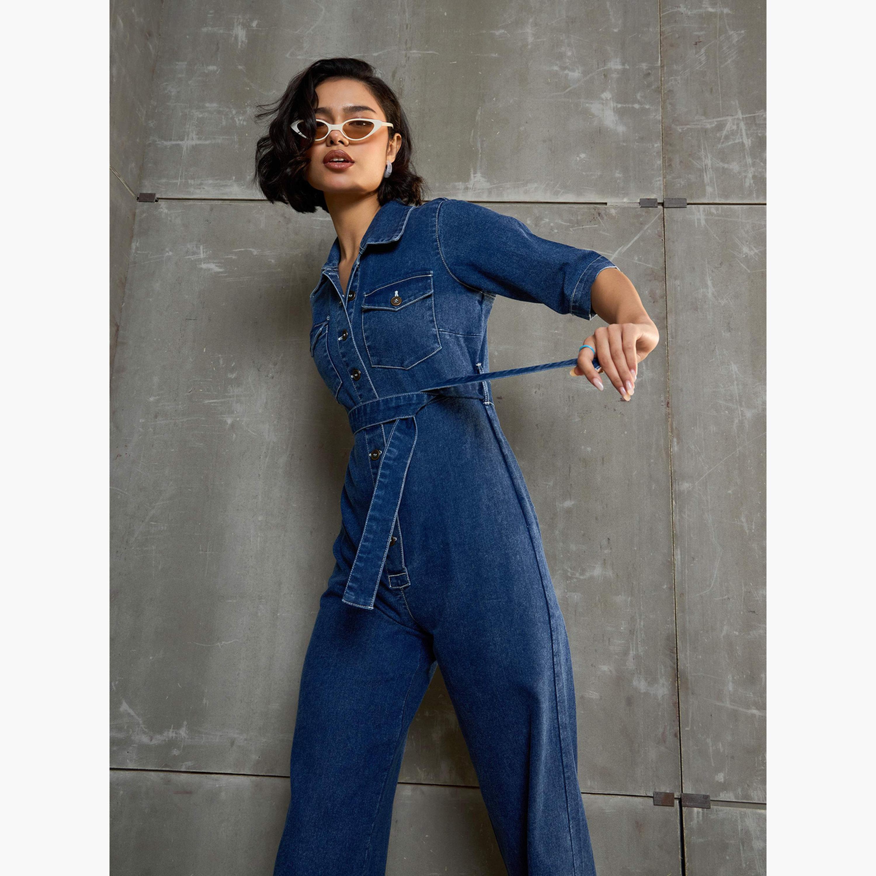 Sassafras Blue Washed Denim Short Sleeve Jumpsuit-women-clothing-jumpsuits-image-2