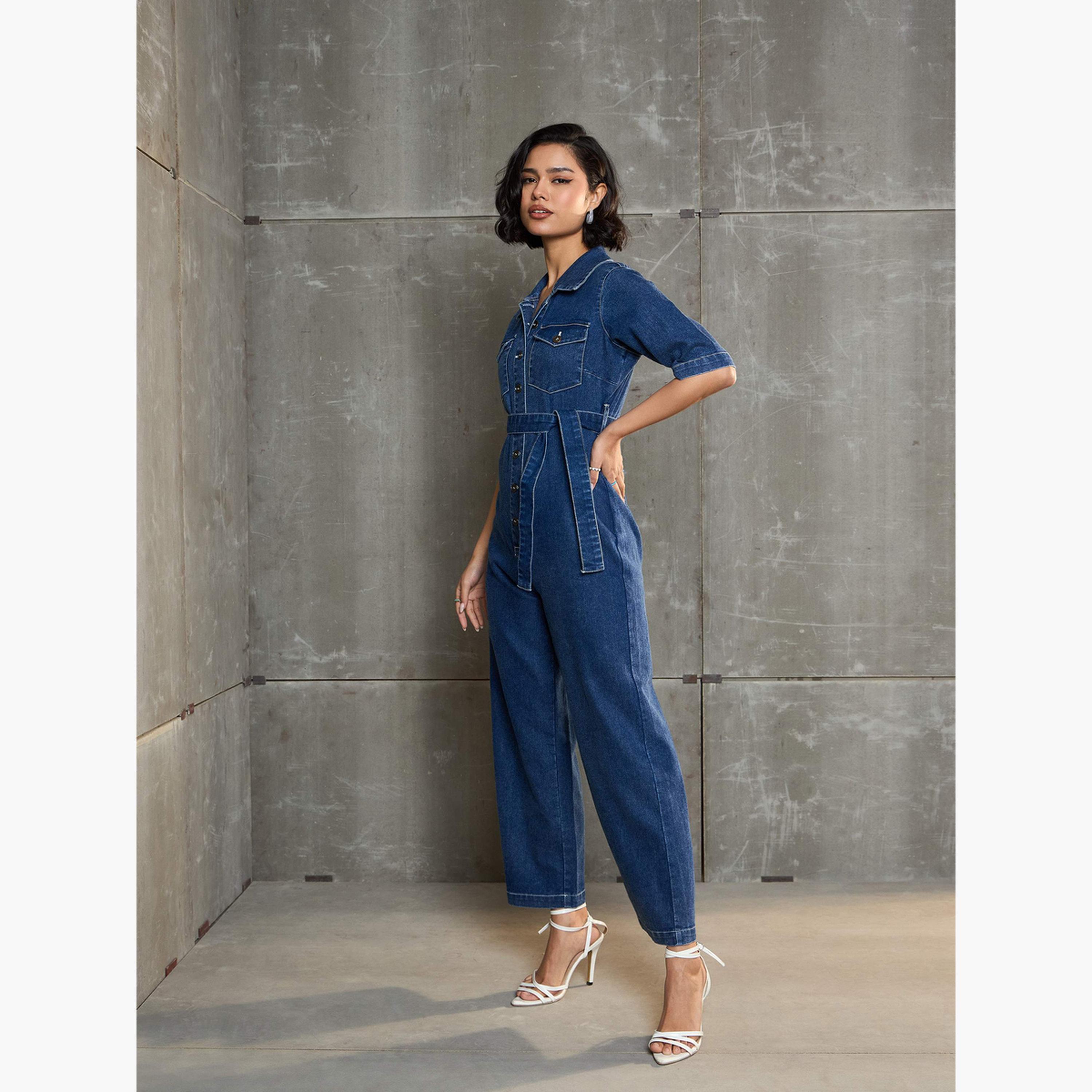 Sassafras Blue Washed Denim Short Sleeve Jumpsuit-women-clothing-jumpsuits-image-3