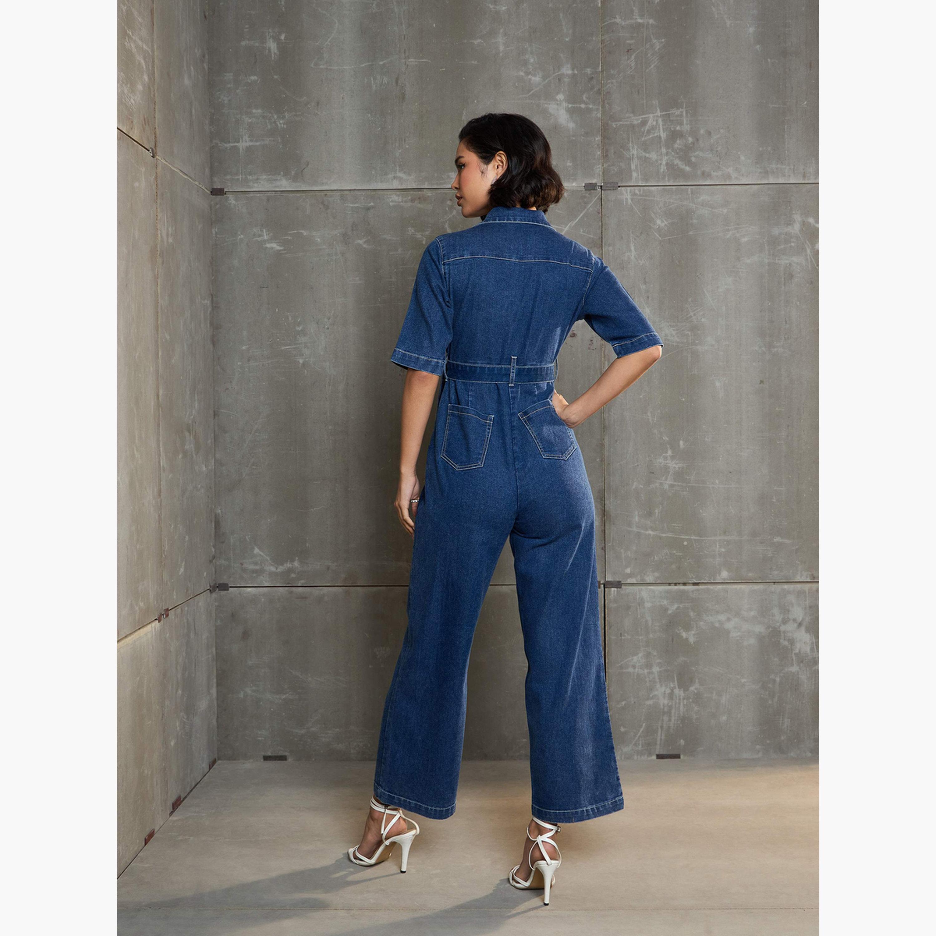Sassafras Blue Washed Denim Short Sleeve Jumpsuit-women-clothing-jumpsuits-image-5