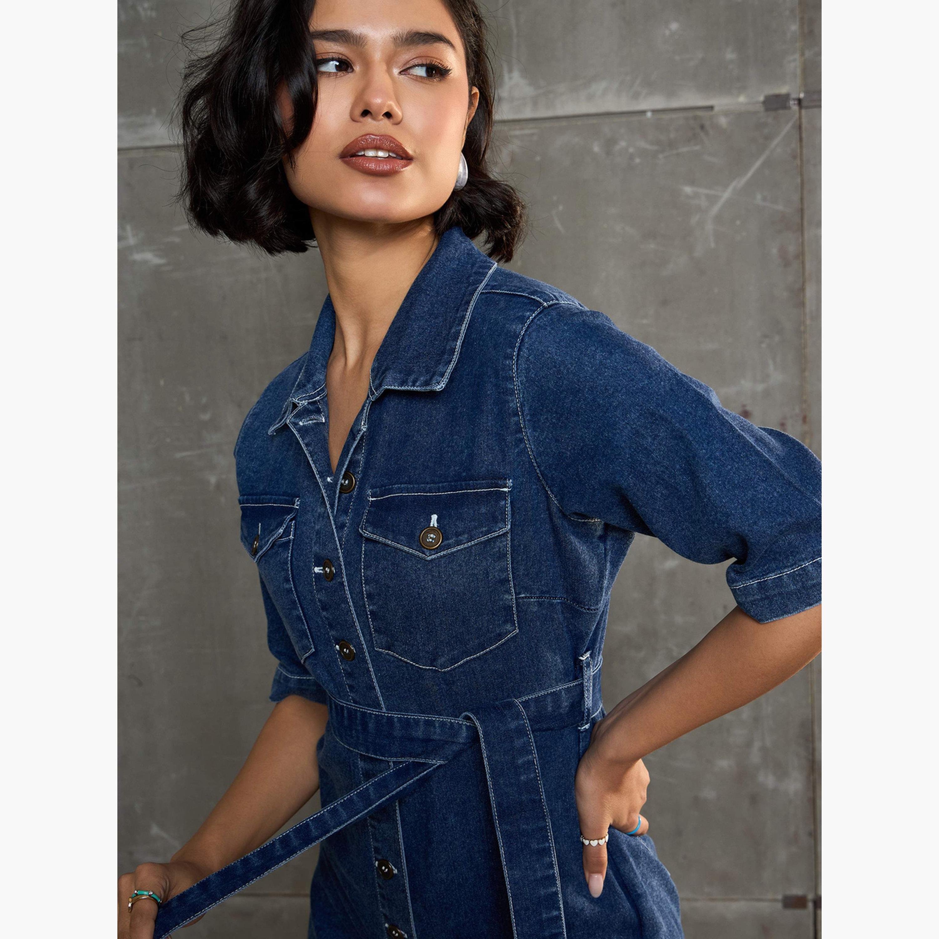Sassafras Blue Washed Denim Short Sleeve Jumpsuit-women-clothing-jumpsuits-image-6