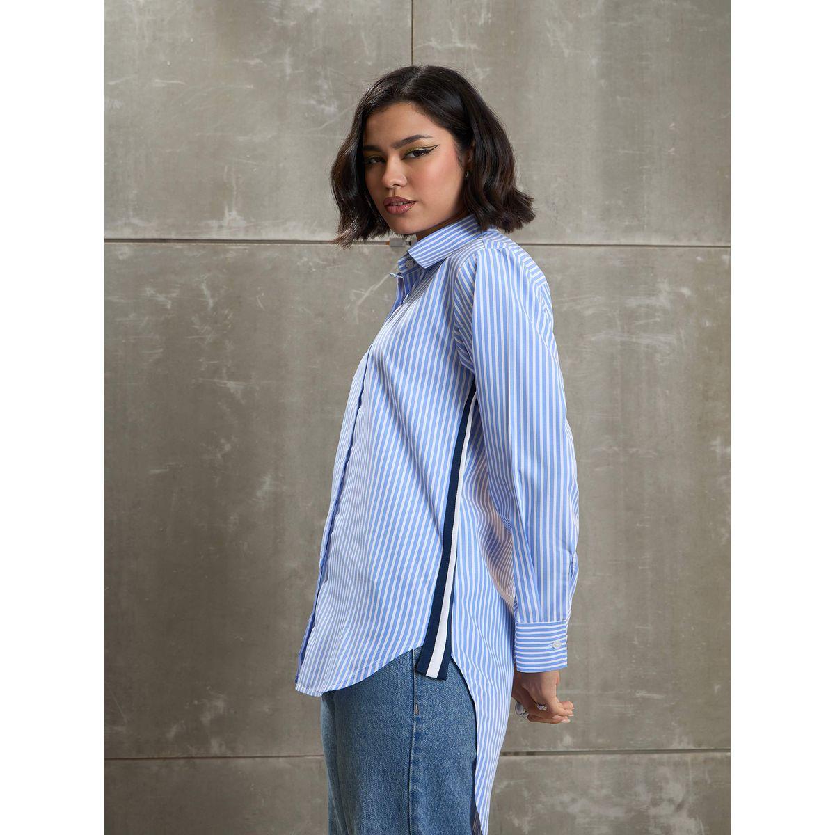 بلوزة مخططة بتفاصيل شريط جانبي-women-clothing-shirtsandblouses-shirts-image-3