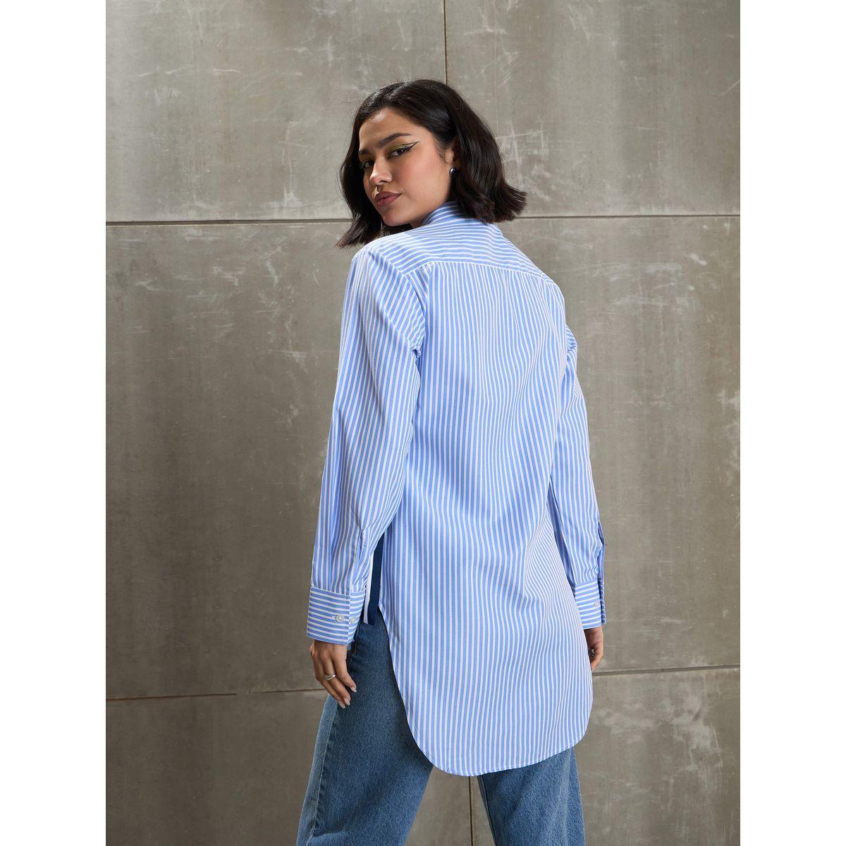 بلوزة مخططة بتفاصيل شريط جانبي-women-clothing-shirtsandblouses-shirts-image-5