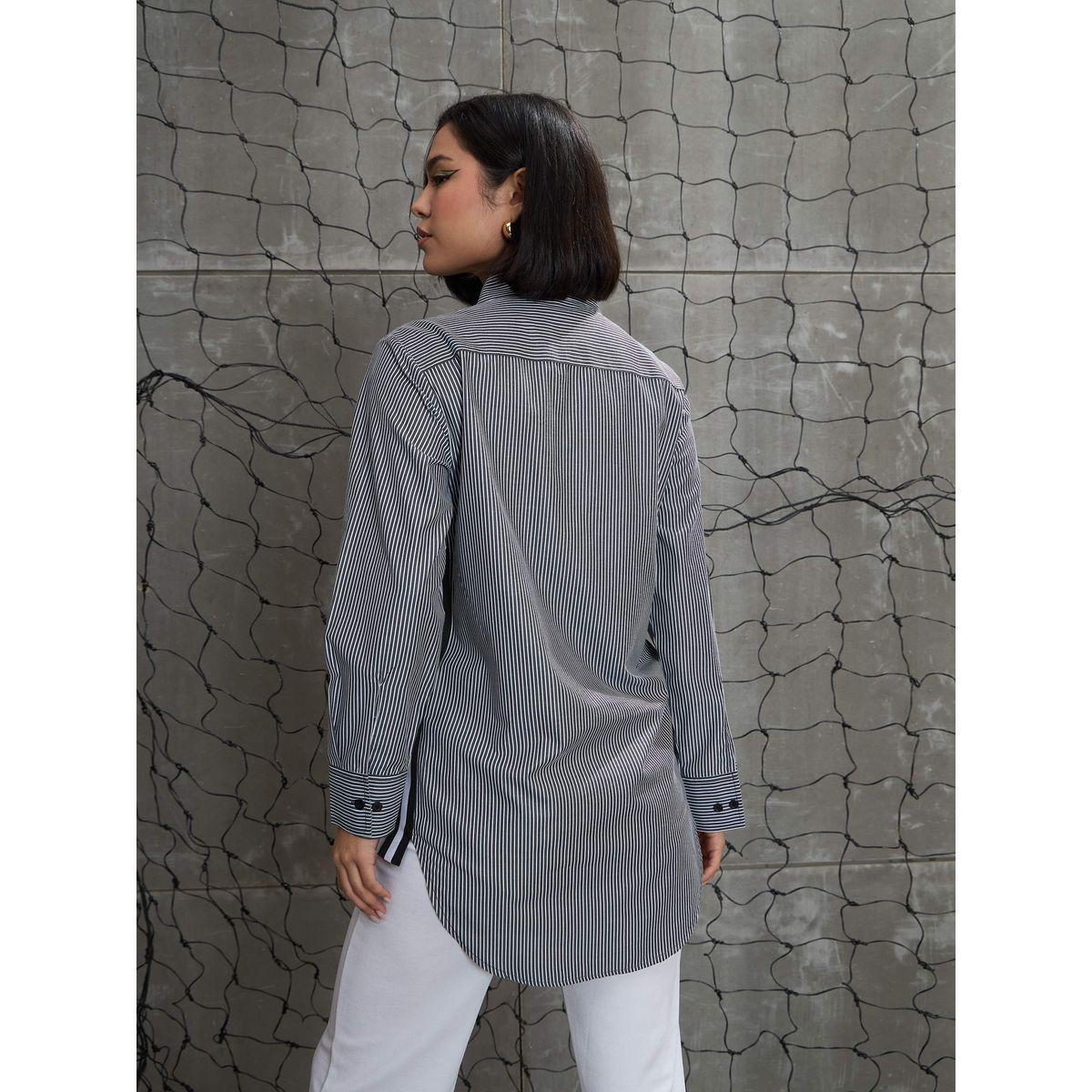 بلوزة مخططة بتفاصيل شريط جانبي-women-clothing-shirtsandblouses-shirts-image-5