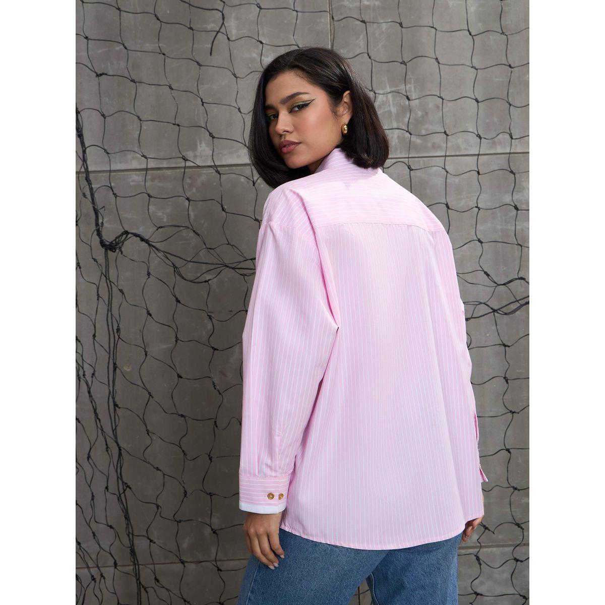 بلوزة فضفاضة مخططة بتفاصيل أزرار-women-clothing-shirtsandblouses-shirts-image-6