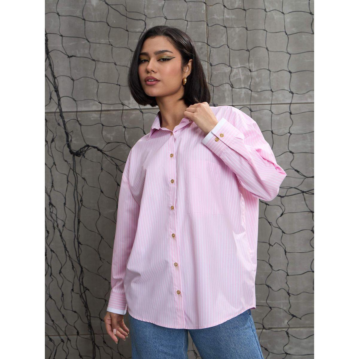 بلوزة فضفاضة مخططة بتفاصيل أزرار-women-clothing-shirtsandblouses-shirts-image-9