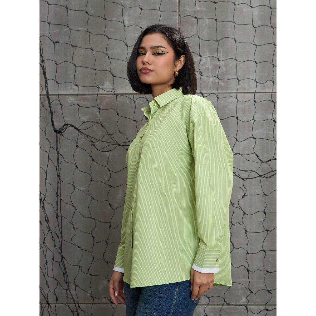 بلوزة فضفاضة مخططة بتفاصيل أزرار-women-clothing-shirtsandblouses-shirts-image-3