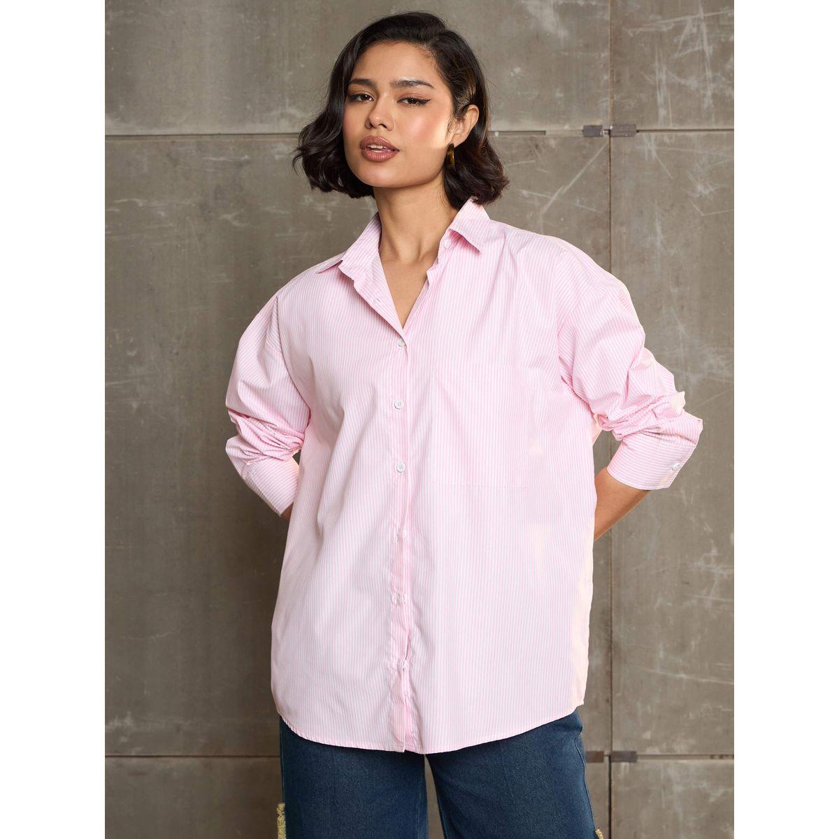 Sassafras Pink and White Striped Oversized Buttoned Shirt-women-clothing-shirtsandblouses-shirts-image-1