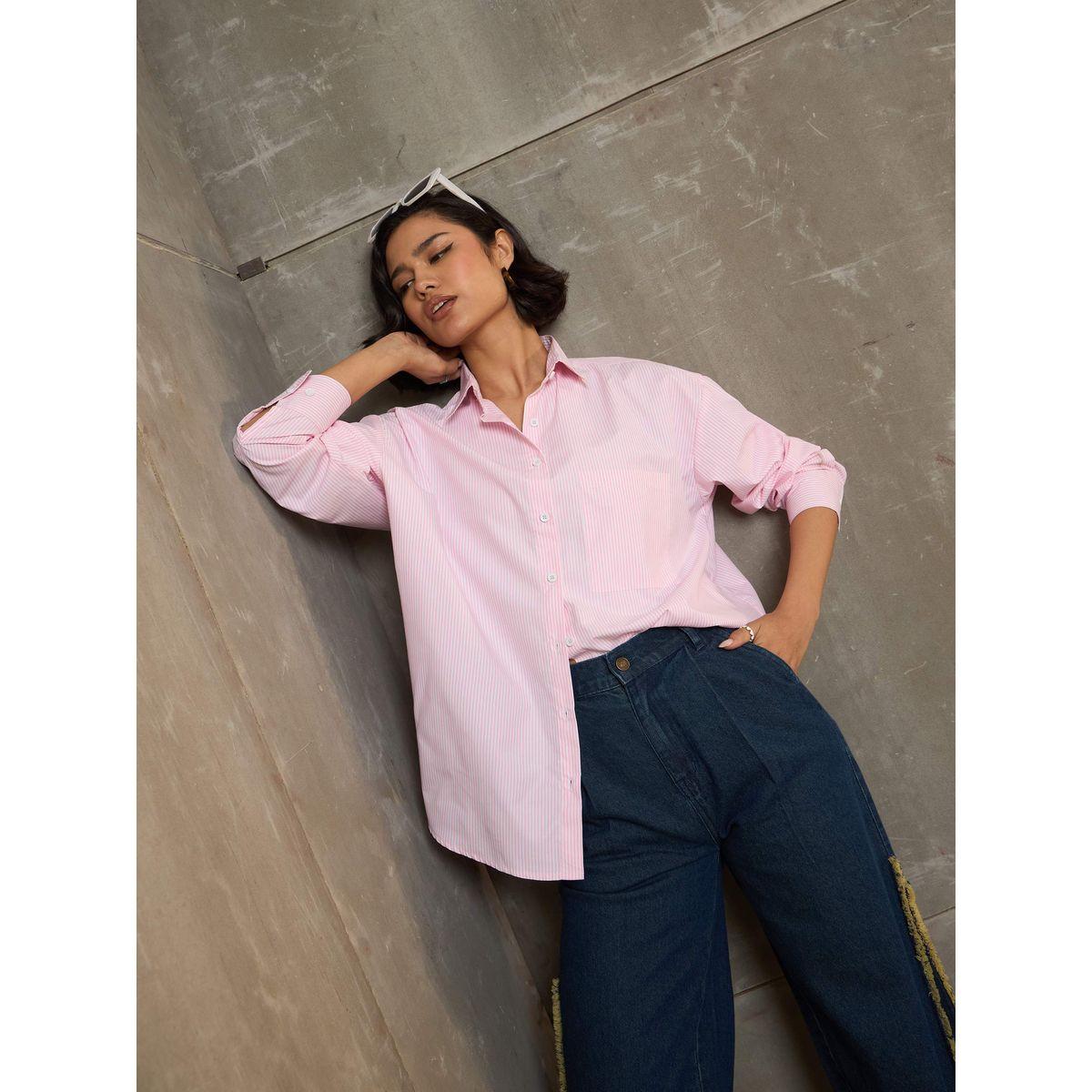 Sassafras Pink and White Striped Oversized Buttoned Shirt-women-clothing-shirtsandblouses-shirts-image-6